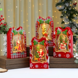 Christmas Water Filled Snow Globe Handbag LED Light Music Box Desktop Decor Santa Snowman Reindeer Plastic Glitter