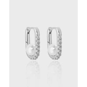 Geometric U Shape Hoop Earrings 925 Sterling Silver Shell Artificial Pearl Cubic Zirconia Elegant Minimalist Jewelry For Women