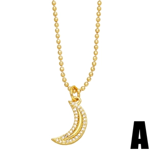 Elegant gold crescent moon necklace with colorful crystals and stylish ball chain