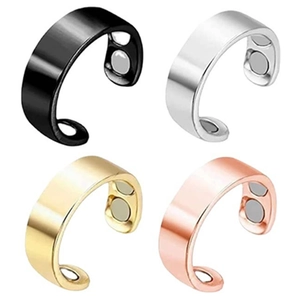 Magnetic anti-snoring therapy rings in black, silver, gold, and rose gold colors