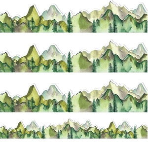 Watercolor Forest Mountain Bulletin Board Border Stickers Adhesive Paper Classroom Blackboard Office Decoration