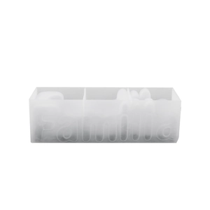 Translucent matte white rectangular 3-compartment storage box with Familia lettering