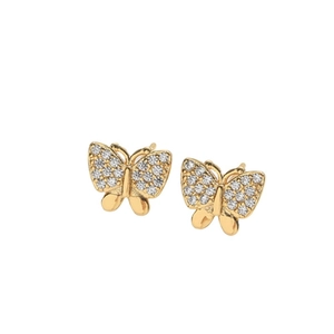 Exquisite gold-plated butterfly stud earrings with sparkling white crystals for women