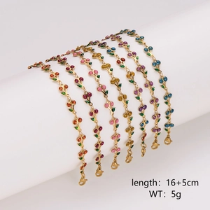 Bohemian gold stainless steel cherry bracelets with colorful oil-drop fruit charms