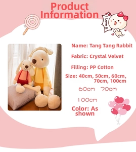 Detail of long-eared rabbit plush toy showing crystal velvet fabric and PP cotton filling