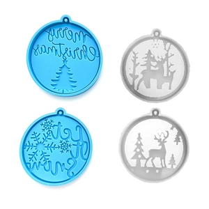 Christmas themed round resin silicone molds with snowflake and elk patterns for DIY crafts