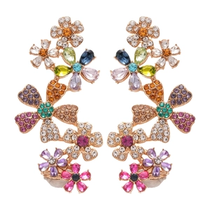 Elegant 18k gold plated floral drop earrings with colorful crystals and silver needles