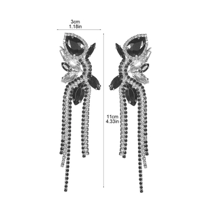 Sparkling crystal bow tassel earrings with dimensions 11cm length and 3cm width details