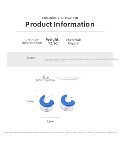 Detailed size chart for C-shaped earrings showing dimensions 1.9cm height and 1.5cm width