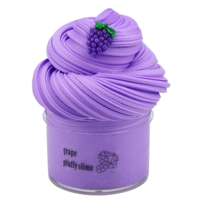 Grape fluffy butter slime in 70ml jar with grape charm and swirled purple texture