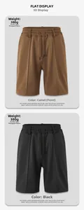 Detailed view of camel and black shorts with 380g textured pineapple grid fabric texture