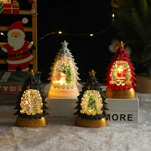 Lanterne sapin de Noël lumineuse avec paillettes tourbillonnantes et figurines de fête