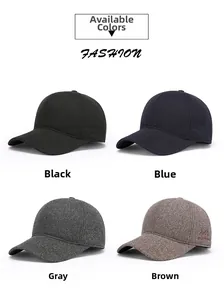 Winter baseball cap for men shown in four colors: black, dark blue, grey, and brown