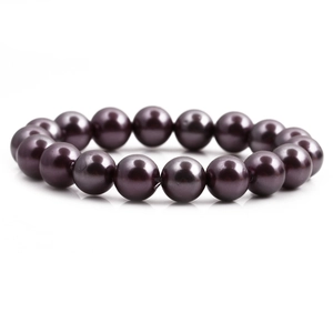 Classic 10mm deep purple shell pearl bead bracelet with glossy finish on white background