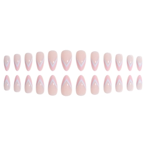 Pink Y-shaped French tip press-on nails with 24 pieces of gradient almond fake nails