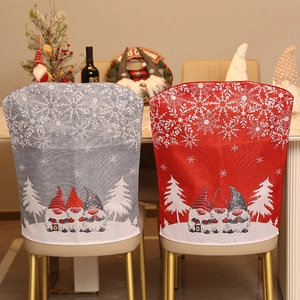 Christmas Dining Chair Back Covers Burlap Fabric Gnome Snowman Santa Print Holiday Party Home Kitchen Decor Festive Ornament