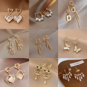 Elegant Fashion Stud Earrings With 925 Sterling Silver Earring Post Artificial Pearl Zircon Bow Butterfly Heart Design For Women