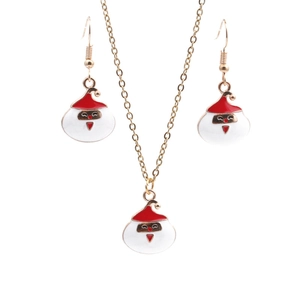 Bijoux De Noël Collier Et Boucles D'oreilles Pendantes Père Noël Alliage Émail Accessoire De Fête Pour Femmes