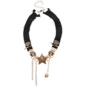 Black velvet choker necklace with rhinestone star fringe and elegant pearl pendant