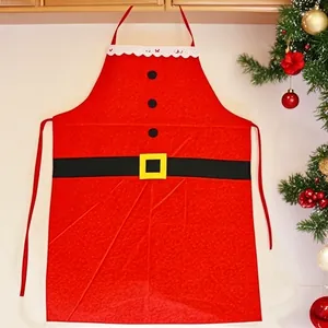 Christmas Santa Claus apron with black belt and white lace trim for festive home kitchen decor