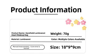 Specifications of portable heart plush makeup bag made of soft lamb wool material