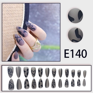 Medium long dark grey heart line press-on nails with matte finish and 24-piece set