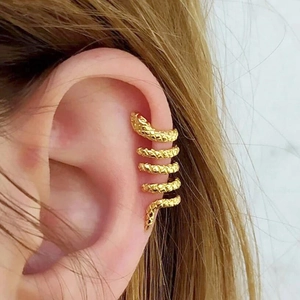 Minimalist multi-layer snake ear cuff in 18k gold finish with detailed scale texture