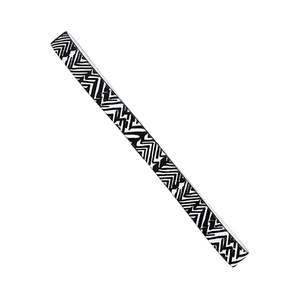 Macro detail of elastic sports headband showing black and white geometric pattern texture
