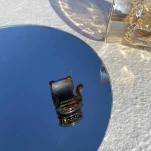 Détail de la pince à cheveux chat en écaille sur miroir avec marquage doré fait main