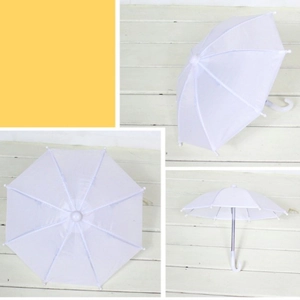 White miniature toy umbrella for 18-inch dolls shown from multiple professional angles