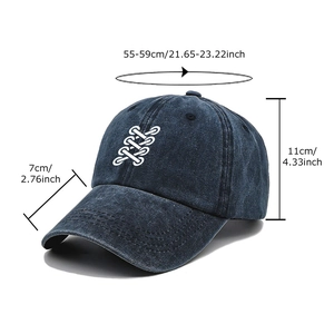Classic washed navy blue denim baseball cap with white lace-up embroidery and wide brim