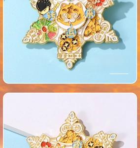 Detail of Harbin souvenir fridge magnet with 3D tiger and local food design elements