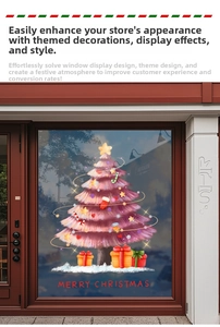 Adesivo per finestra con albero di Natale rosa con scatole regalo e testo Merry Christmas