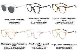 Cat eye sunglasses collection featuring various frame colors with metal temple accents