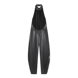 Combinaison dos nu noire à paillettes métallisées avec col licou et pantalon large