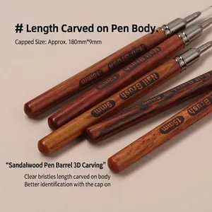 5-piece sandalwood nail art liner brushes with fine tips and metallic connector tubes