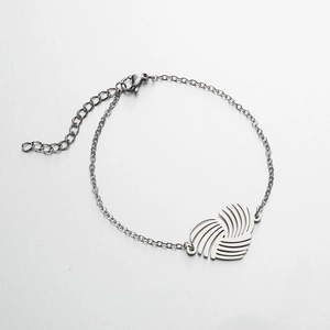 Minimalist silver stainless steel chain bracelet with hollow heart-shaped knot pendant