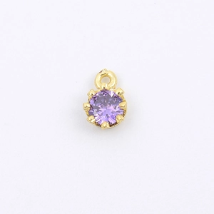 18K gold-plated crown pendant with purple cubic zirconia for DIY jewelry making