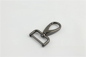 Detail of gunmetal lobster clasp hardware with polished finish for bags and straps