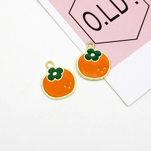 Cute persimmon fruit alloy enamel charms for DIY earrings with gold metal edges
