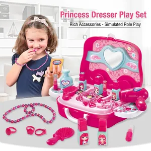 Set per il trucco giocattolo per bambini con valigetta rosa e accessori per styling