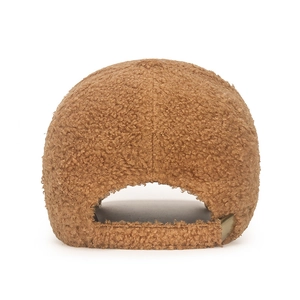 Brown teddy fleece baseball cap for winter featuring adjustable vintage metal buckle