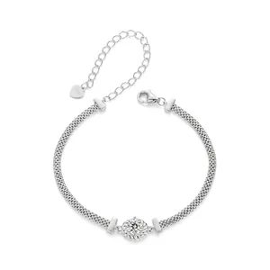 925 Sterling Silver Moissanite Woven Mesh Bracelet For Women 0.5ct Brilliant Round Cut Moissanite Adjustable Hand Jewelry