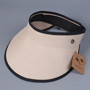 Women's portable roll-up sun visor hat with linen blend and UV protection in beige