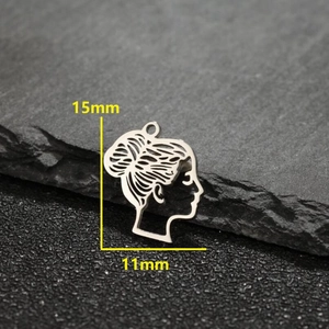 Stainless steel hollow out female profile charm 15mm x 11mm for DIY jewelry making