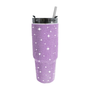 Sparkling purple rhinestone 20/30oz insulated tumbler with lid and straw