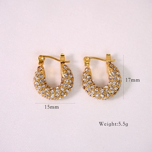 Detail view of 17mm gold stainless steel hoop earrings with cubic zirconia and dimensions