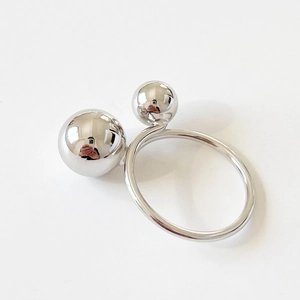 925 Sterling Silver Open Ring Dual Ball Geometric Minimalist Adjustable Finger Jewelry For Women