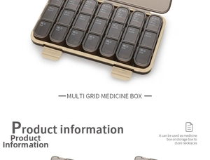 Close-up of 21 compartments pill organizer with AM PM markings and secure buckles