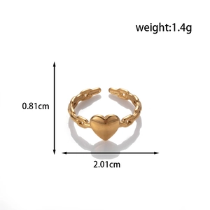 Adjustable golden heart snake ring in stainless steel with hollow chain band and measurements